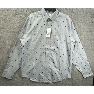 Southern Tide Medium Wine Bottle Short Sleeve Button Blue Grey Mens Shirt New